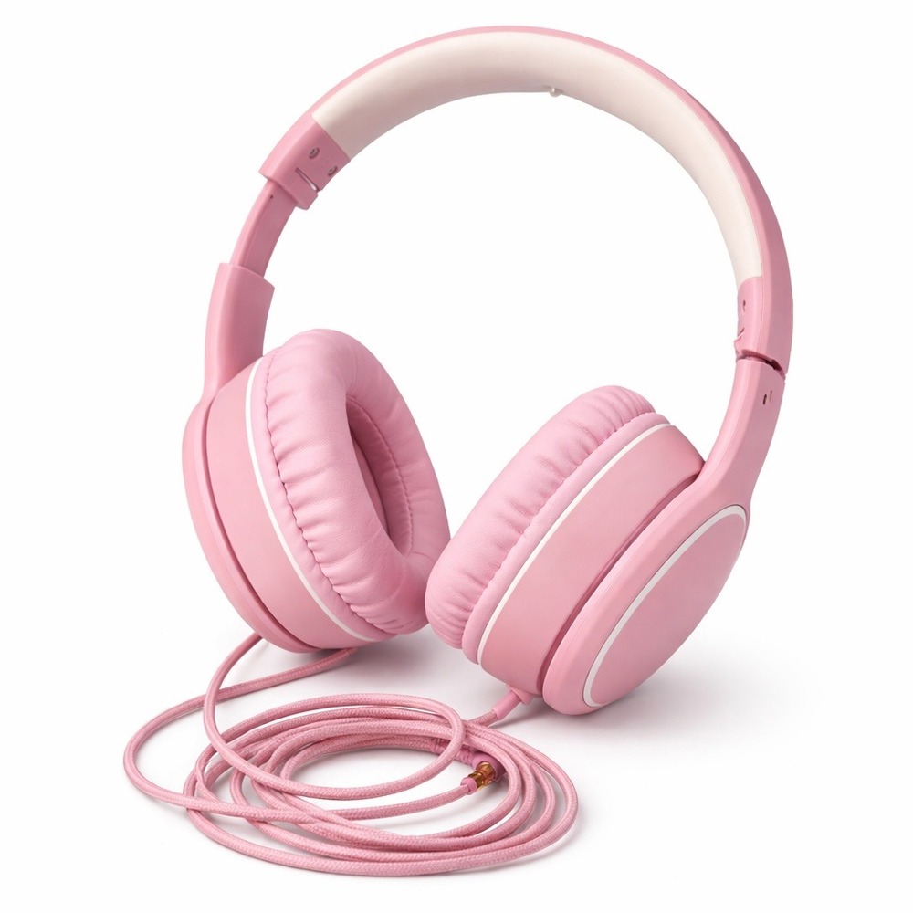 RORSOU R10 Baby Pink Wired Over Ear Headphones Microphone‎ Lightweight Stereo